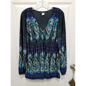Venus NWOT Paisley Long Sleeve V-neck Elastic Waist Super Soft Stretchy Sz M